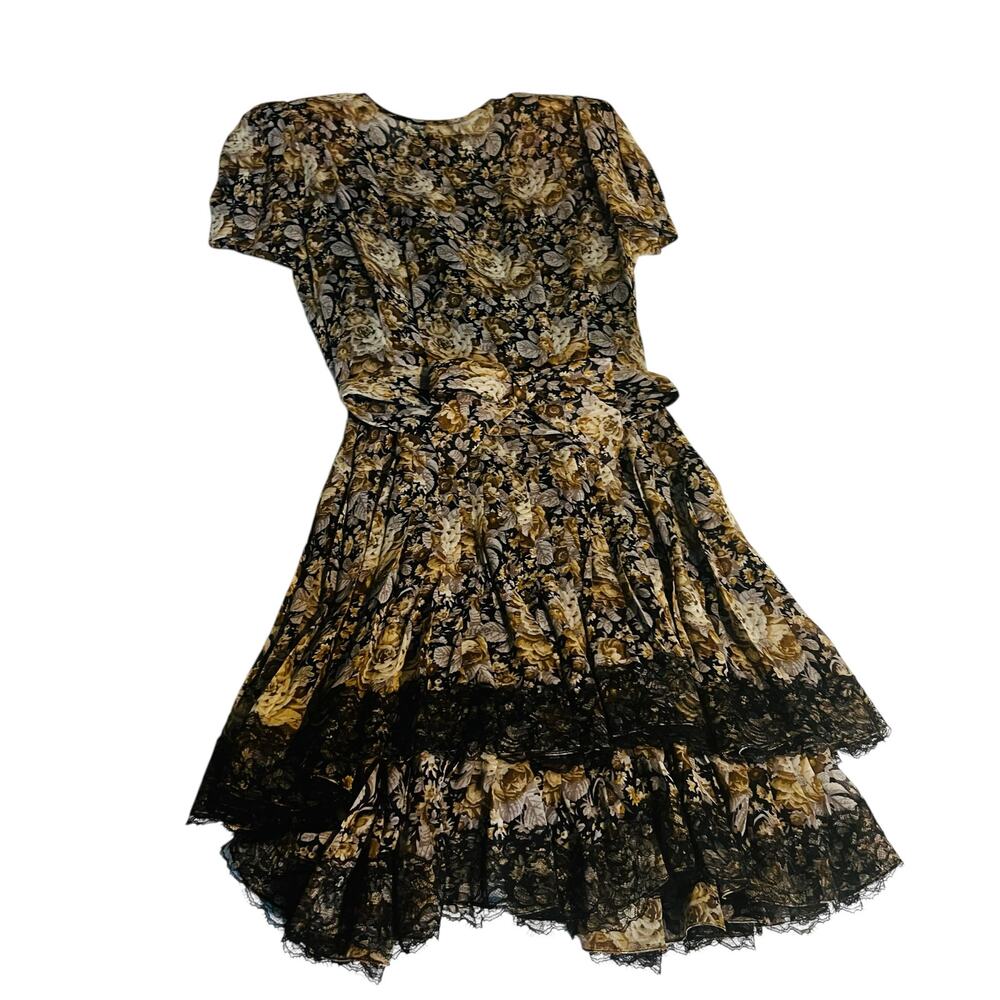 Vintage Albert Nipon Silk Floral Layered Dress Si… - image 2